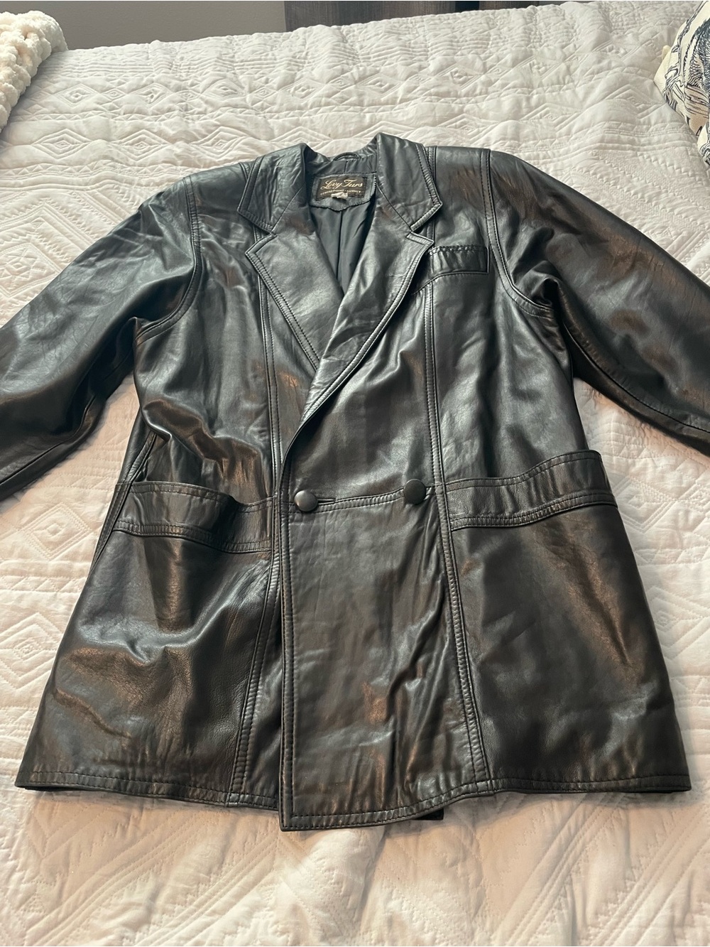 😍 Coat Sale ,Closet Clean Out ! Black Leather Blazer Jacket - Picture 11 of 15